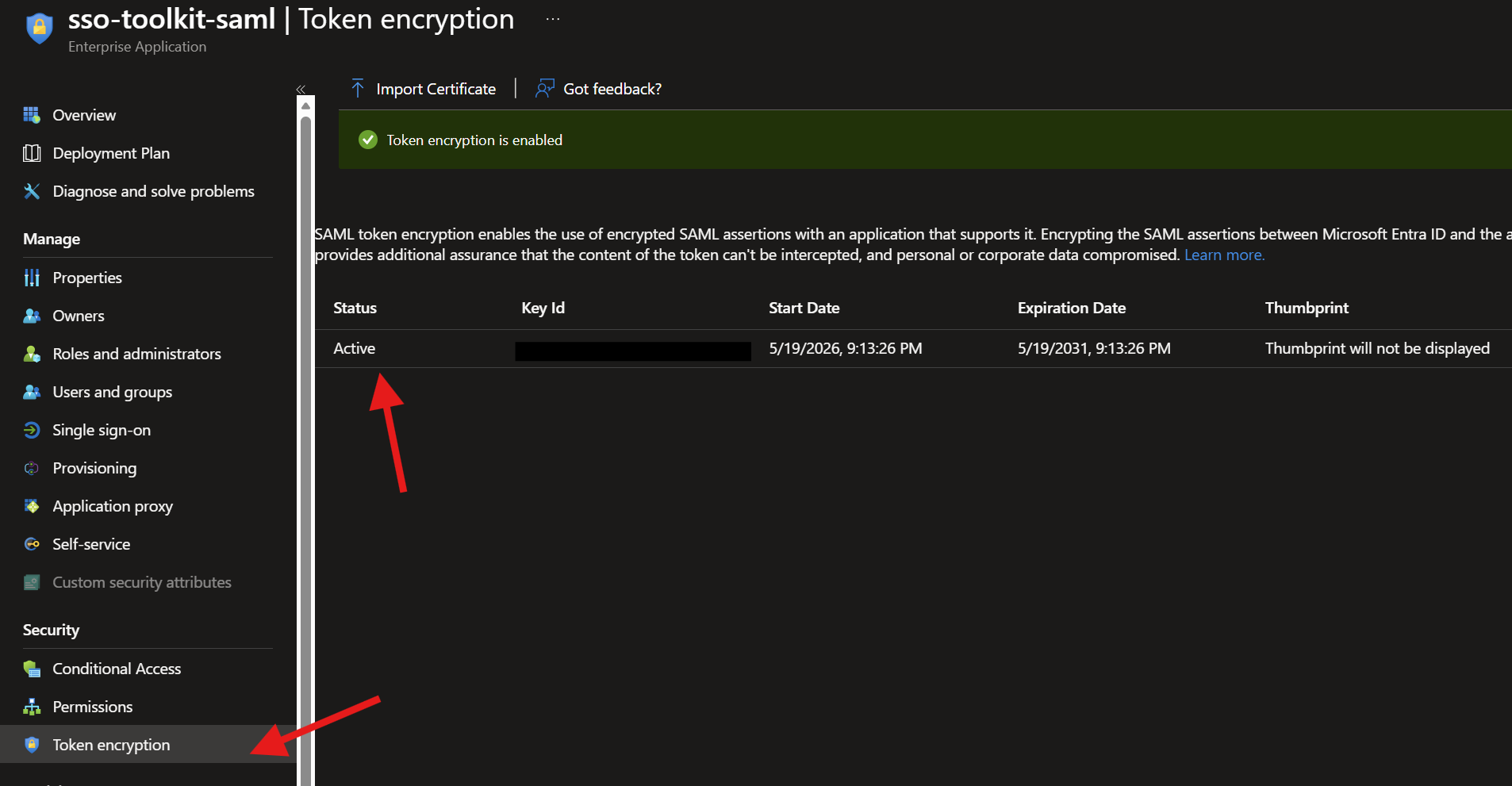 Token Encryption Blade with a Public Key cert in it!